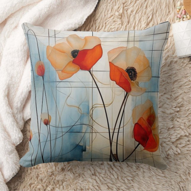 Almofada Flores de Papoula Abstratas em Estilo Geométrico M (Cobertor)