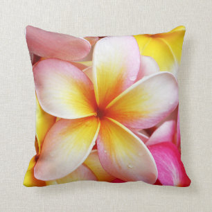 Almofada Flores de Plumeria Frangipani Amarelo-Rosa
