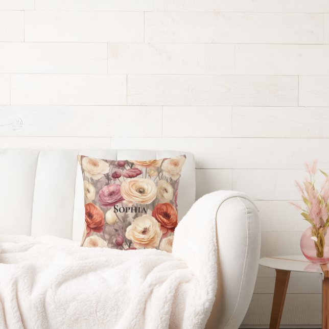 Almofada Flores de primavera de Creme de Borgonha (Sofá)