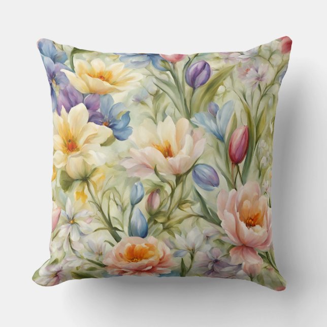 Almofada Flores de primavera sofisticadas e refinadas. Pint (Frente)