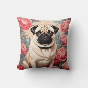 Almofada Flores de Pug e Peony William Morris Inspirado