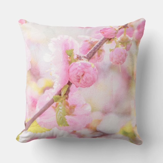 Almofada Flores de sakura rosa - Flor de cerejeira japonesa (Frente)
