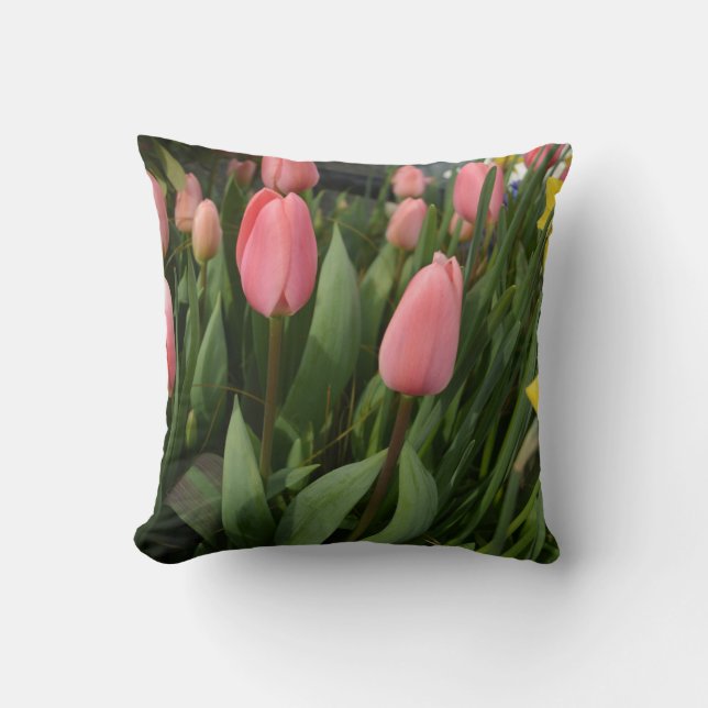 Almofada Flores de tulipa rosa de primavera (Frente)