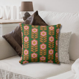 Almofada Flores de vindima, cor-de-rosa sobre o padrão retr