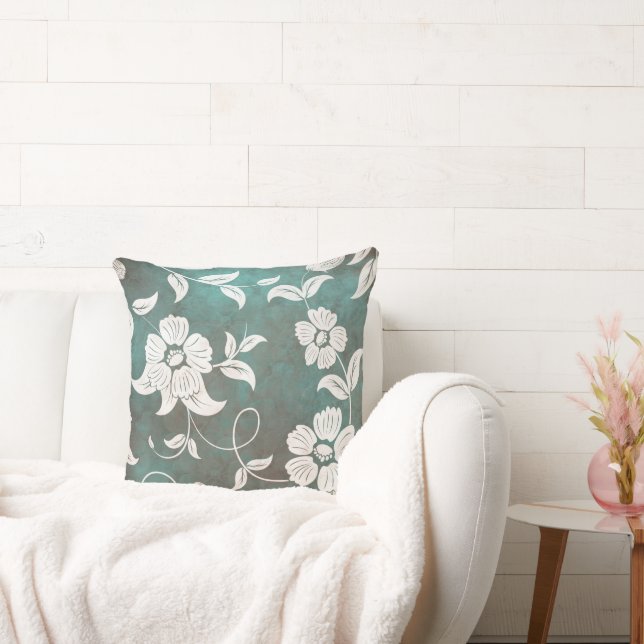Almofada Flores de Vintage Green Teal Cream (Sofá)
