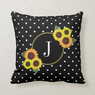 Almofada Flores de Vintagem Negra-Chic Bolinhas Monograma