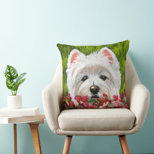 Almofada Flores de Westie e Rosa (Cadeira)