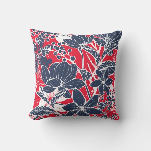 Almofada Flores Desenhadas À Mão, Padrão Elegante. (Frente)