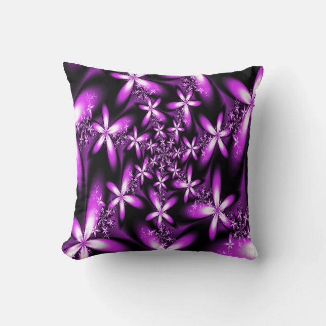 Almofada Flores do rosa Purplish do Fractal (Frente)