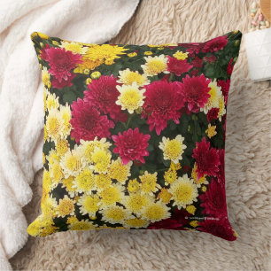 Almofada Flores Douradas de outono de Chrysanthemum, Vermel