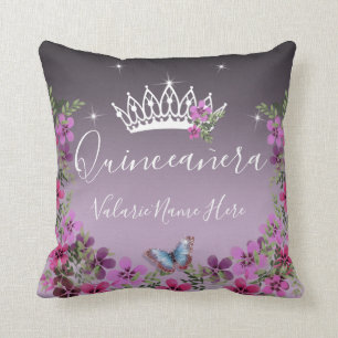 Almofada Flores e borboletas Quinceanera Roxo