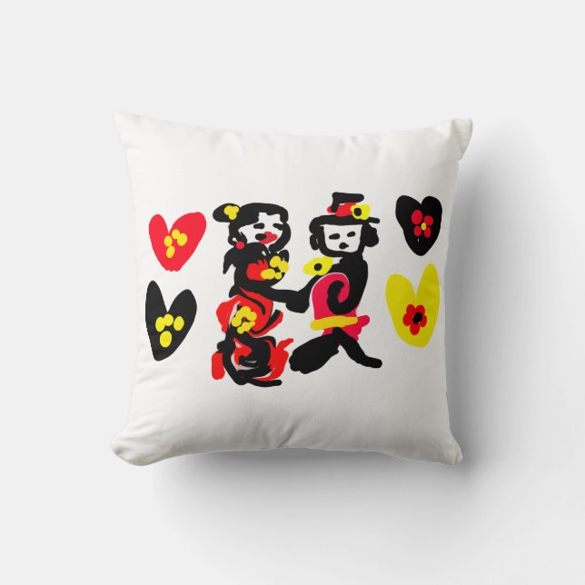 Almofada Flores e dia de São Valentim preto e vermelho (Frente)