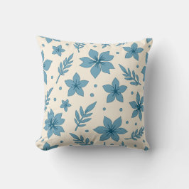 Almofada Flores e Folhas Estrela Azul Creme