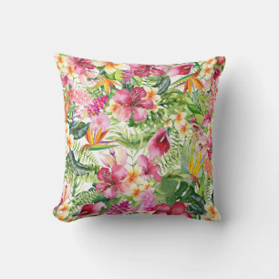 Almofada Flores e Folhas Tropicais Floral Havaiano