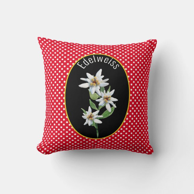 Almofada Flores Edelweiss em Bolinhas Vermelhas e Brancas (Frente)