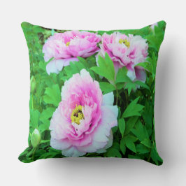 Almofada Flores Elegantes de Pêonias de Árvore Rosa com Cen