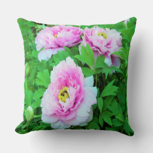 Almofada Flores Elegantes de Pêonias de Árvore Rosa com Cen