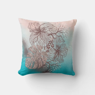 Almofada Flores esboçadas com abstrato folhas gradiente p