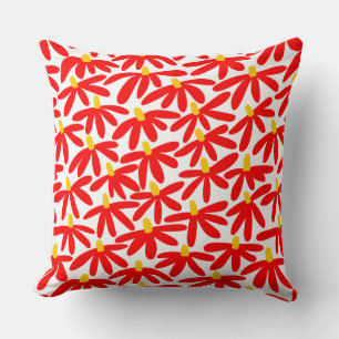 Almofada Flores Estilizadas - Vermelho, Âmbar e Branco