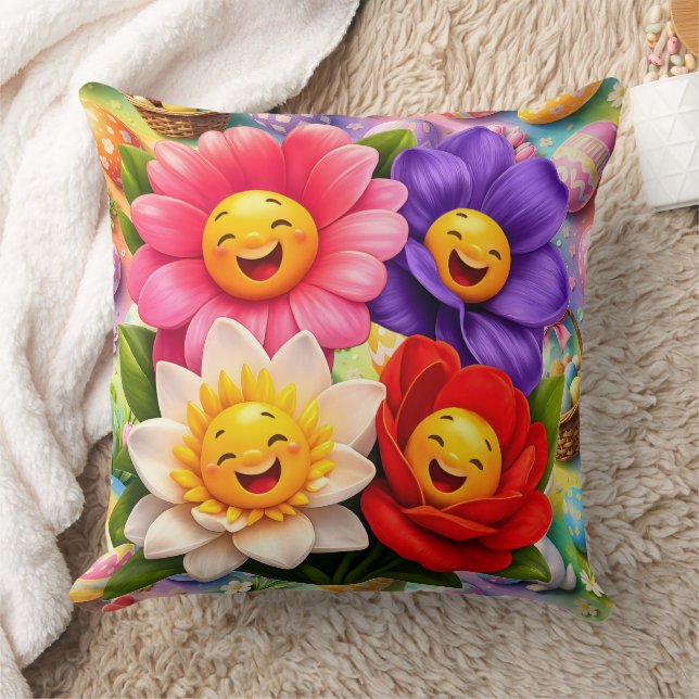 Almofada Flores felizes e sorridentes de primavera (Cobertor)