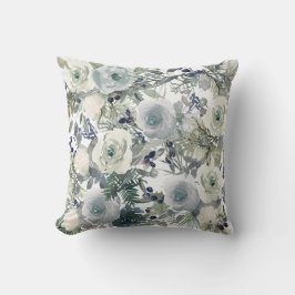 Almofada Flores Florais Aquarela Azul Verde Branco