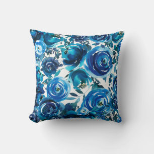 Almofada Flores Florais Azul Índigo Elegante Shabby Chic