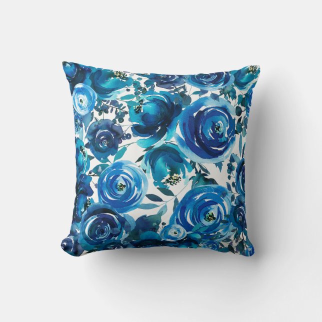 Almofada Flores Florais Índigo Azul Elegante Shabby Chic (Frente)