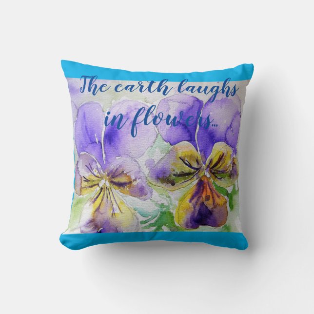Almofada Flores florais Turquesa Blue Pansy Cushion (Frente)