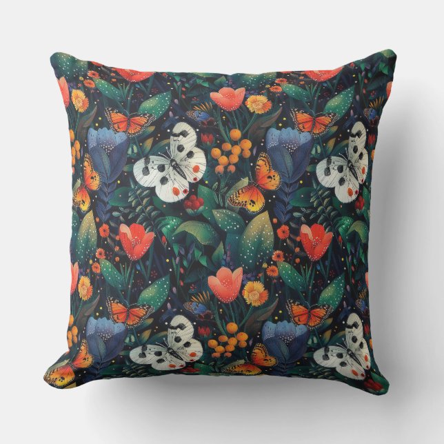 Almofada Flores, folhas, branc (Frente)