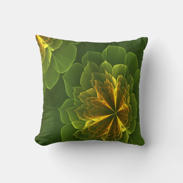 Almofada Flores Fractais Amarelas Verdes Fantasy (Frente)