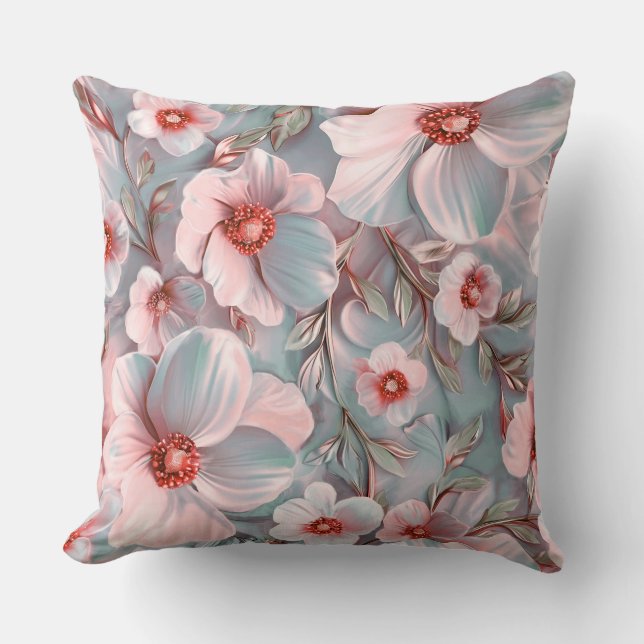 Almofada Flores grandes, rosa e azuis (Frente)