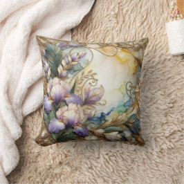 Almofada Flores Iris de Lavanda bonito com rolagem Dourada