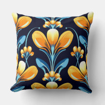 Flores laranja azul Art Deco