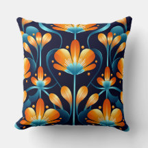 Flores laranja azul Art Deco