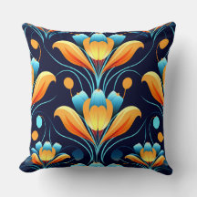 Flores laranja azul Art Deco
