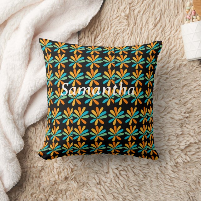 Almofada Flores Laranja, Verde E Azul (Cobertor)