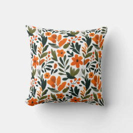 Almofada Flores Laranja Vibrantes Padrão Floral de Primaver