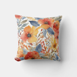 Almofada Flores Laranjas E Vermelhas Lindas Floral Aquarela