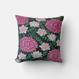 Almofada Flores magenta em preto