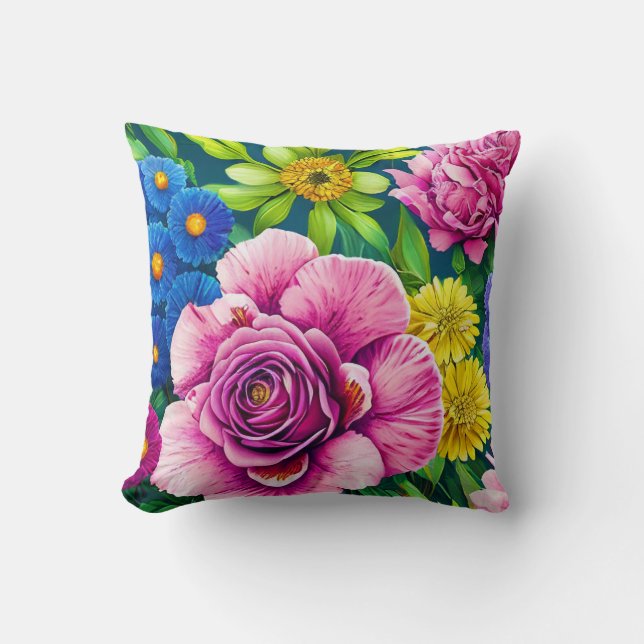 Almofada Flores Mistos, Coloridos, Estilo Havaiano de Prima (Frente)