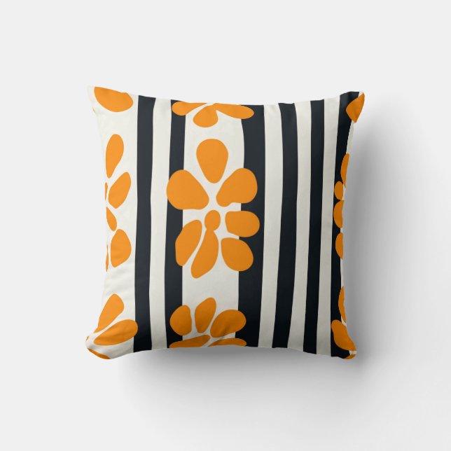 Almofada Flores MOD laranja e Black and White Stripes (Frente)