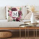 Almofada Flores Modernas de Aquarela Monograma<br><div class="desc">Flores Modernas de Aquarela Monograma</div>