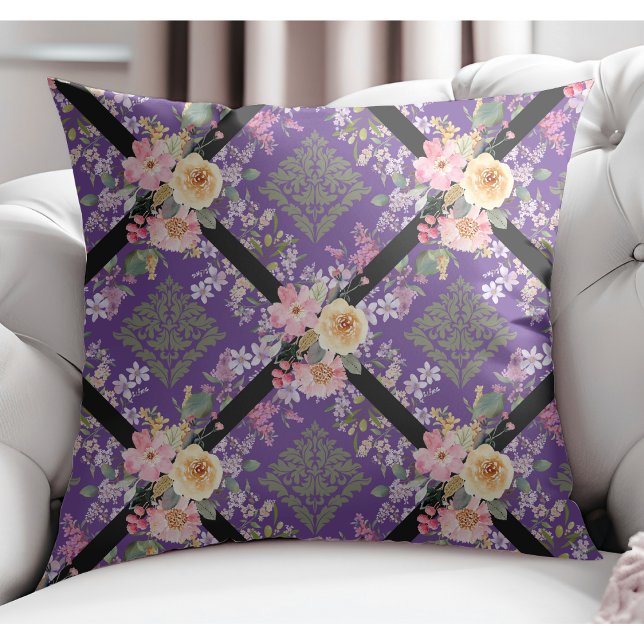 Almofada Flores Modernas Elegantes e Lavanda de Damasco Flo (Criador carregado)