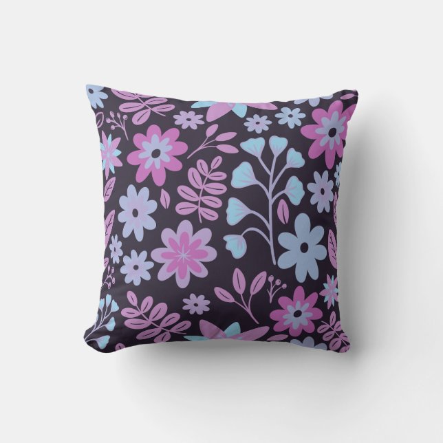 Almofada Flores Neon Dark Azul Floral e Purple (Frente)