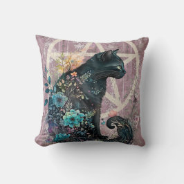 Almofada Flores Pentálicas de Gato Preto em Greve