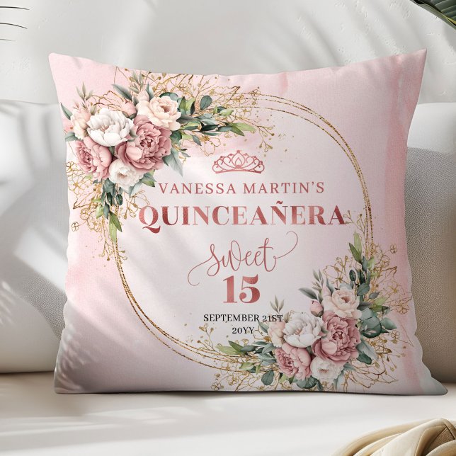 Almofada Flores Rosa Bege Eucalipto Presente Perfeito 15º (Blush Pink Flowers Eucalyptus Perfect Gift 15 Pillow)