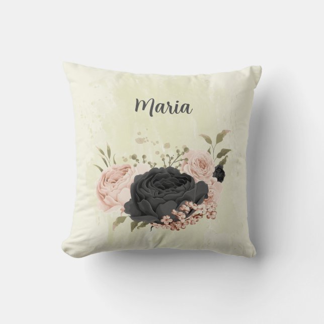 Almofada flores rosa com blush preto (Frente)