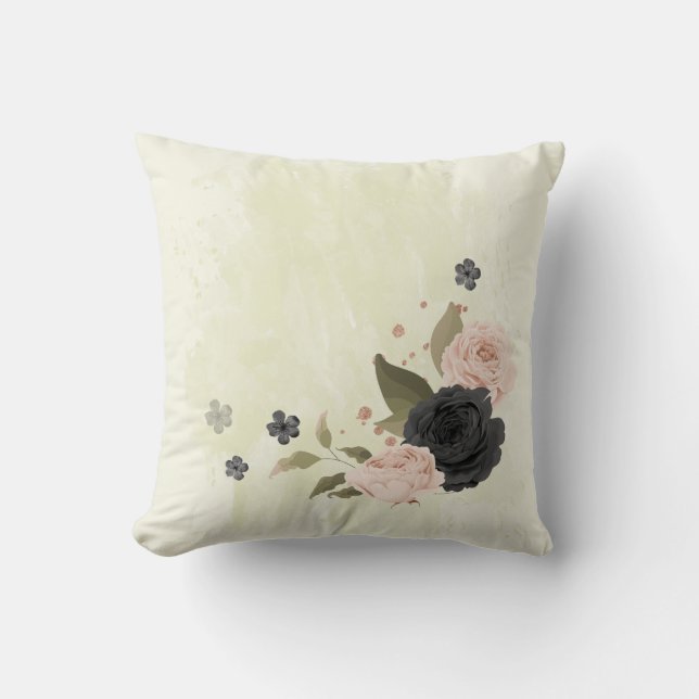 Almofada flores rosa com blush preto (Frente)