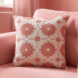 Almofada Flores Rosa Coral Sobre Creme