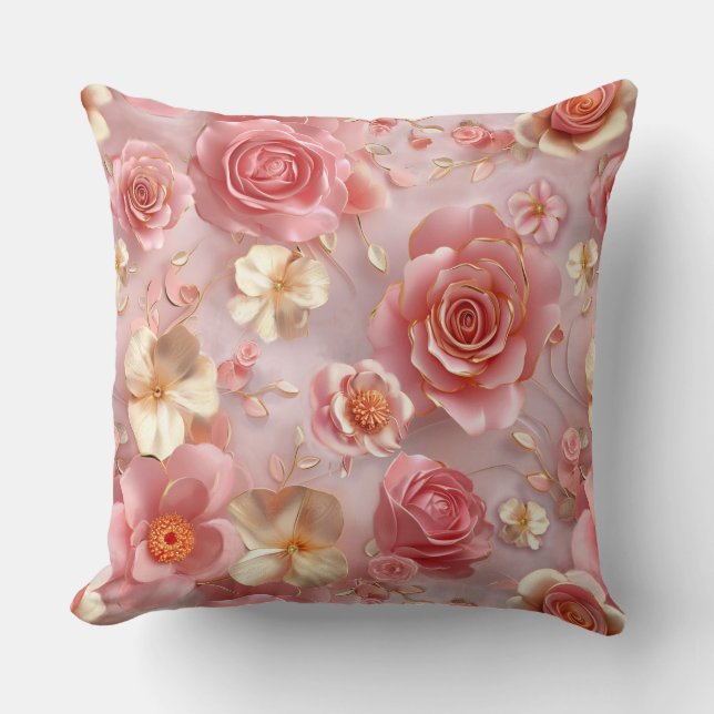 Almofada Flores rosa e creme no fundo do Pastel (Frente)